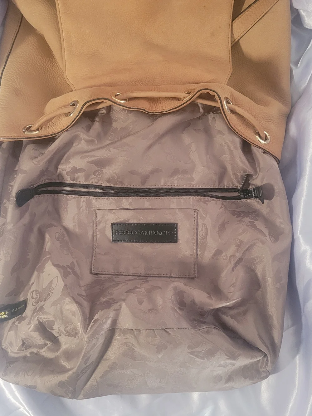 Rebecca Minkoff Tan Leather Drawstring Backpack with Tassel